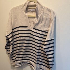 Mersea Women's Cream & Navy Striped V-Neck Pullover